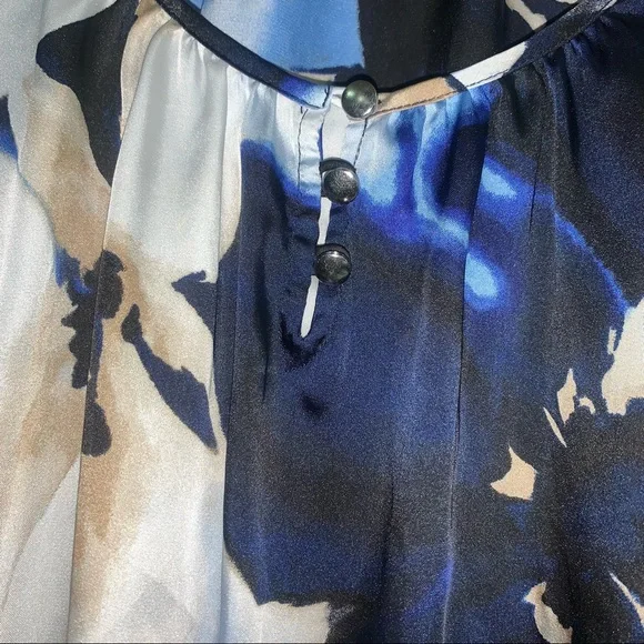 WHBM Navy, white, tan flower-patterned blouse - Picture 2 of 7